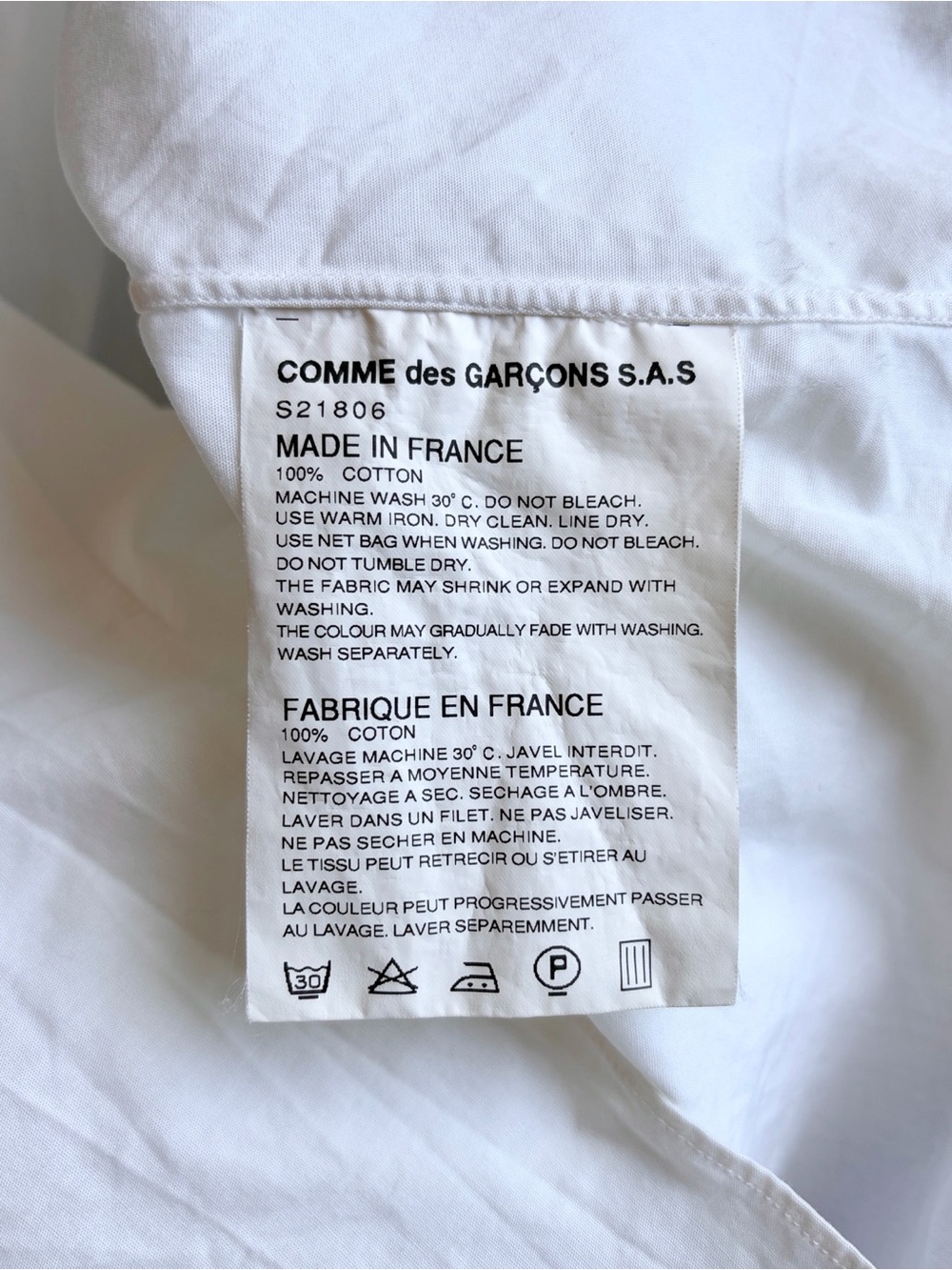 Comme des Garcons Shirt White Button-Down Shirt with Gathers - Made in France - Picture 5 of 5